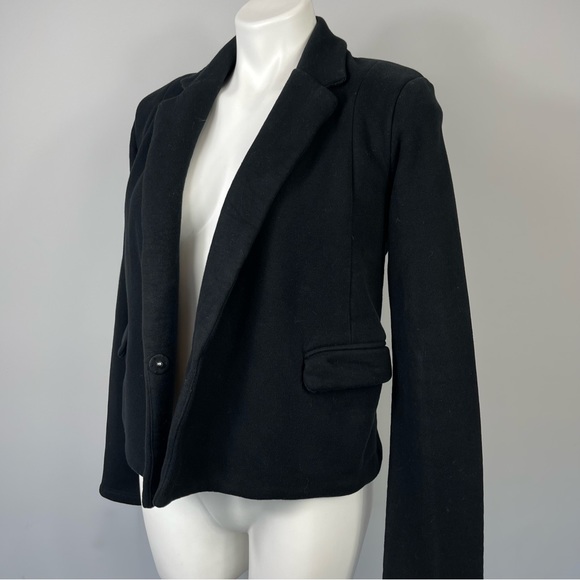 James Perse Los Angeles Cropped Fleece Sweatshirt Coat Jacket Blazer Black 2 M - Picture 6 of 16